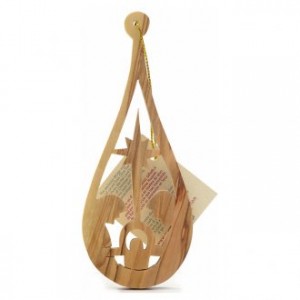 Christmas tree decoration in Holy Land olive wood, drop with nat