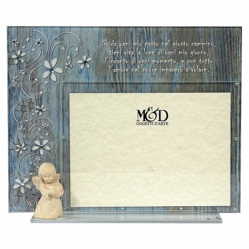 Photo frame with wooden angel and prayer