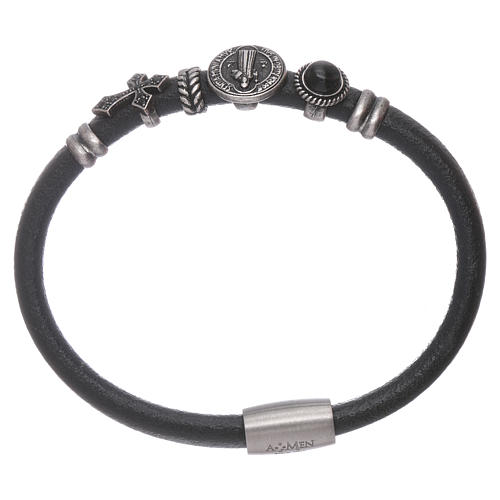 amen saint benedict leather bracelet with bronze charms