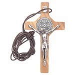 Saint Benedict olive wood cross pendant