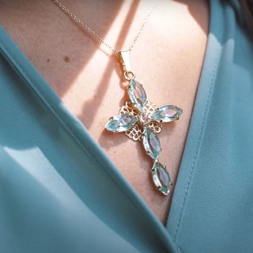 Aquamarine crystal cross