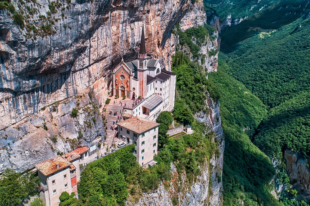 The sanctuary of Our Lady of the Crown: a charming pilgrimage destination Sanctuary Madonna della Corona, popular travel destination in Nothern Italy