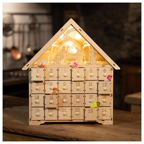 House Advent calendar 40x30x10 cm Nativity scene with lights 