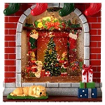 Snow globe fireplace with elves 25x20x10 cm