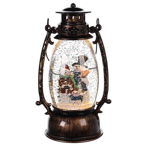 Snow globe lantern with snowmen 25x10 cm