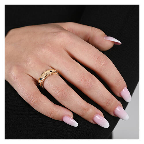 Agios rosary ring gold-plated 925 silver black zircons