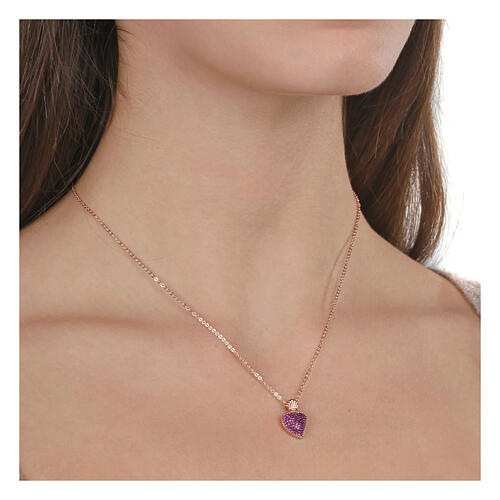 Sacred Heart pendant necklace Agios rose ruby ​​zircons