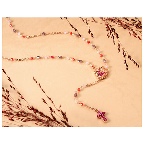 Sacred Heart rosary necklace pave zircons purple Agios