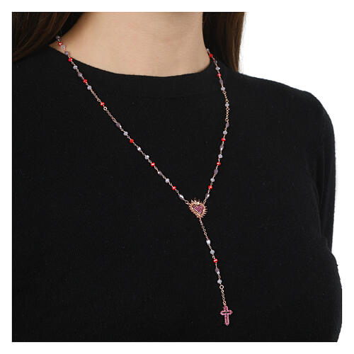 Sacred Heart rosary necklace pave zircons purple Agios