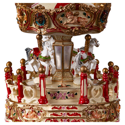 White red carousel horse music box 15x15x15 cm