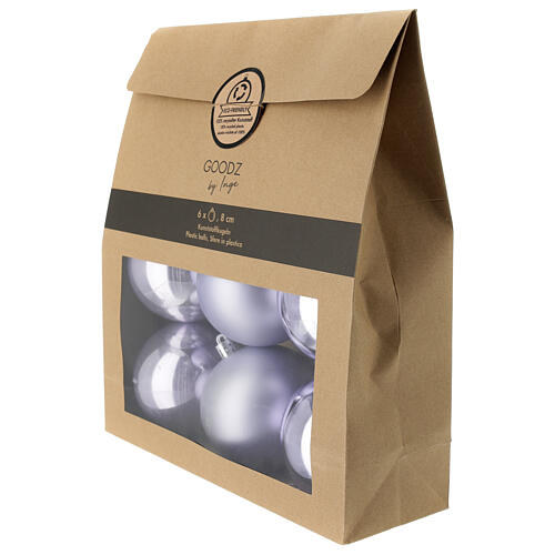 Set of 6 eco-sustainable lilac Christmas tree recycled plastic baubles 80 mm