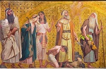 TURIN, ITALY - MARCH 15, 2017: The symbolic fresco of patriarchs Moses, Joseph, Abraham and Josue in church Chiesa di San Dalmazzo 