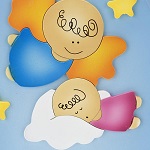 Oval bas-relief panel, angel and sleeping baby-150x150