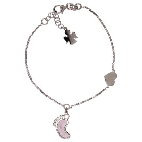 amen bracelet with pink foot charm mother of pearl 925 silver