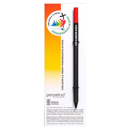 perpetua the pencil with official jubilee 2025 logo red eraser