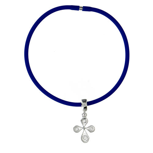 Filigree drop-shaped cross, dangle charm, 800 silver