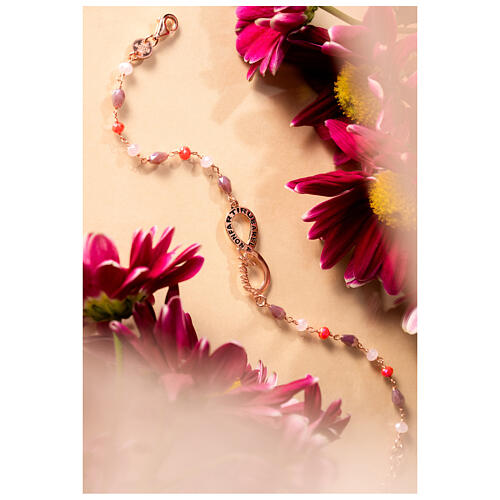Infinity bracelet by Agios, red and brown stones, rosé 925 silver
