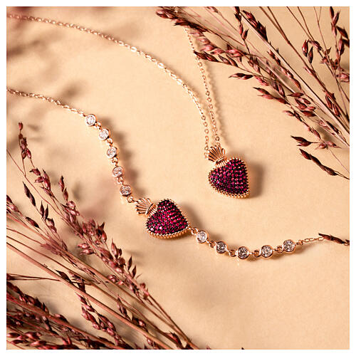 Sacred Heart necklace by Agios, rosé 925 silver and rubis rhinestones