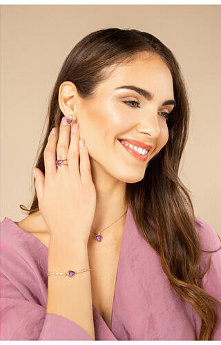 Sacred Heart necklace by Agios, rosé 925 silver and rubis rhinestones