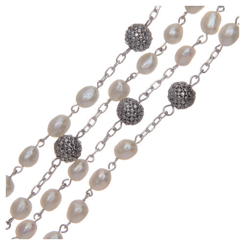 Rosary in 925 sterling silver with white oval river pearls