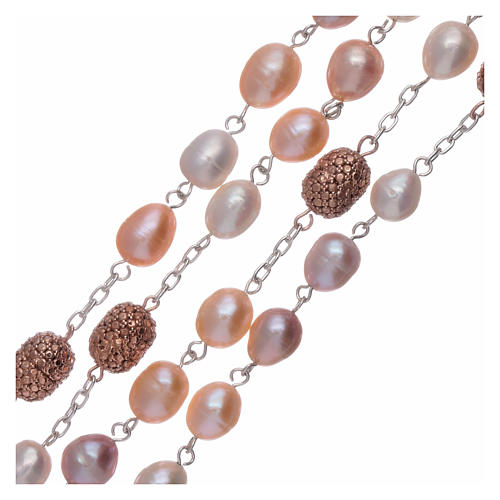 Sterling silver rosary made with oval freshwater pearl beads, 7mm