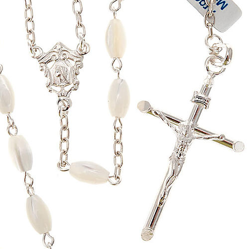 rosenkranz aus 800 silber mit langlichen perlen aus perlmutt