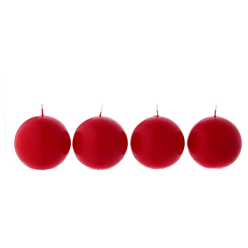 Set 4 Kugel-Kerzen für Advent 10cm rot