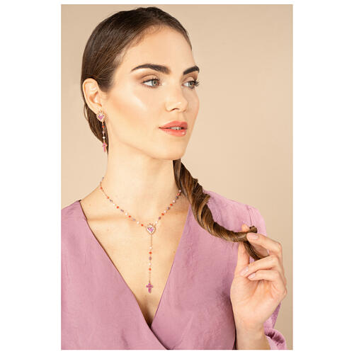 Rosenkranz-Kette von Agios, Flammendes Herz, 925er Silber, Rosé-Finish, verschiedenfarbene Natursteine