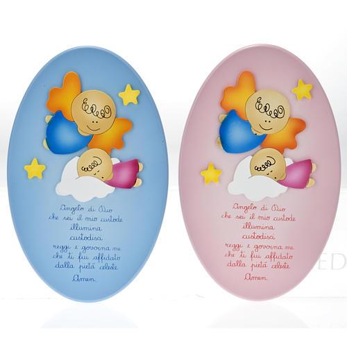 Retablo bajorrelieve ángel con niño dormido oval