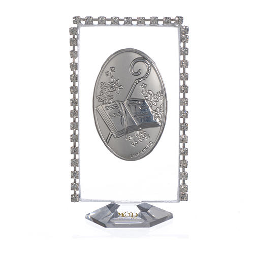 recuerdo confirmacion oval con cristales strass 8x4-5 cm