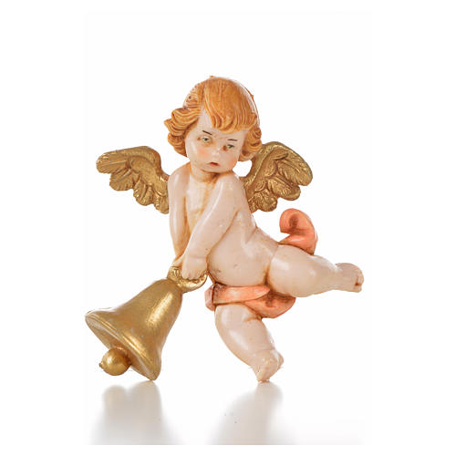 Ángel con campana rosada Fontanini 7 cm. símil porcelana