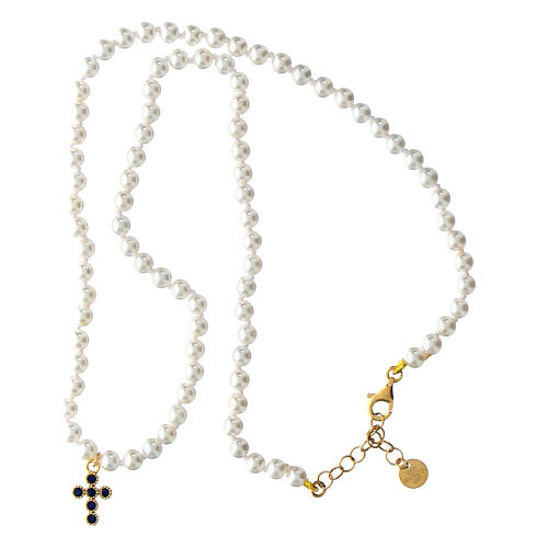 Collar bolitas blancas cruz zircones azules Agios