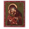 Icono Virgen con niño 24x18 cm capa roja Rumanía 