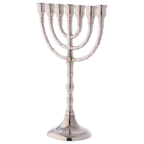 Chandelier Menorah 7 bras laiton argenté 25 cm