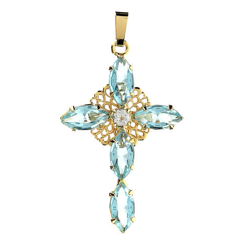 pendentif croix cristal aigue marine