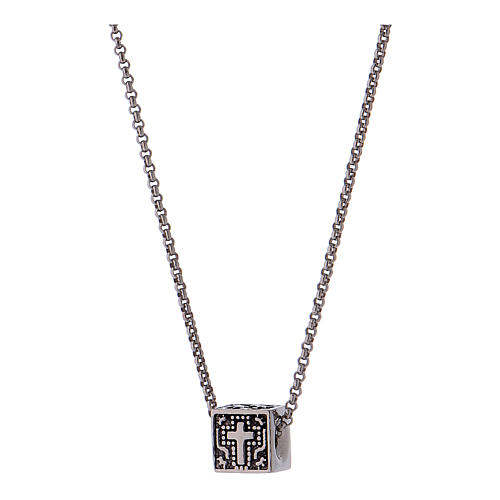 Collier cube croix coeur et ancre AMEN argent 925