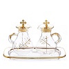 burettes messe en verre et plateau decores en or