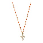 Collier Agios grains émail orange argent 925 doré