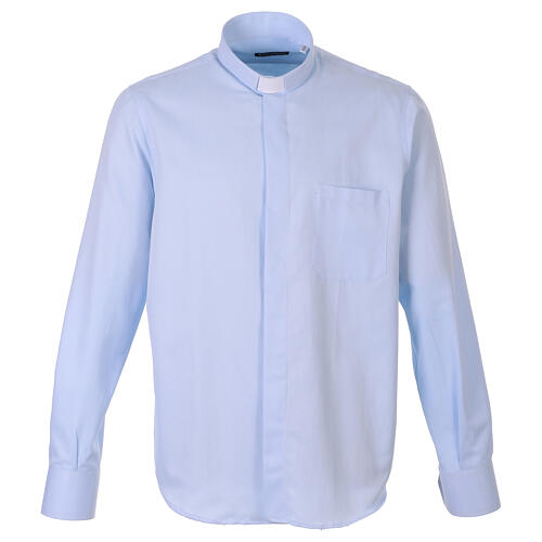 chemise clergy cococler m. longues repassage facile diagonale mixte coton bleu clair