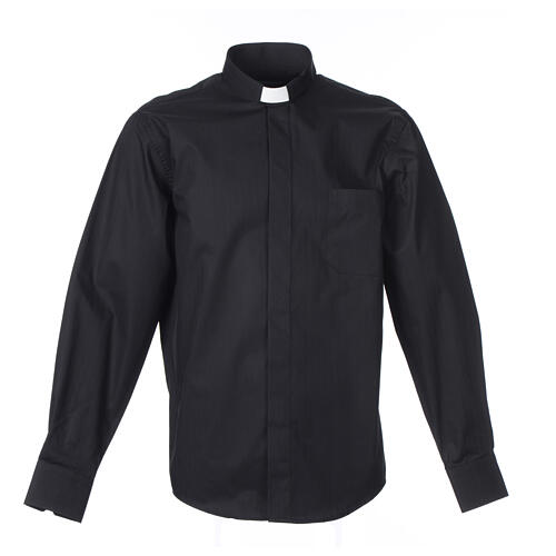chemise clergy m. longues repassage facile chevrons mixte coton noir cococler