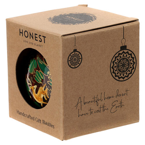 Boule noire sapin Noël papier mâché avec animaux 80 mm