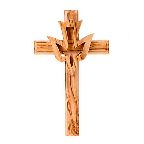 Crucifix en bois d'olivier, colombe