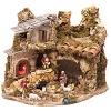 capanna borgo presepe con fuoco 28x38x28 cm
