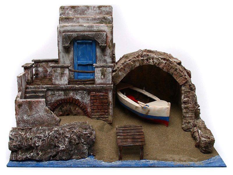 Ambientazione presepe spiaggia con barca