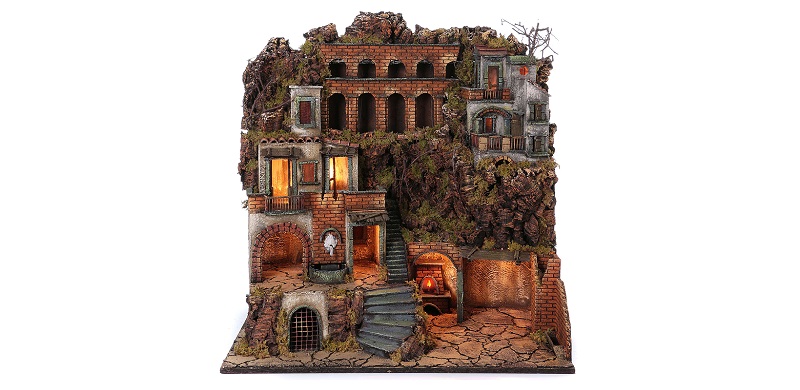 Casolare con fontanella e forno per presepe napoletano di 10-12-14 cm 80x80x50 cm