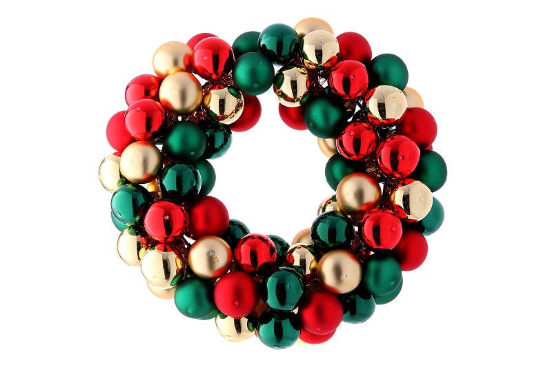 Ghirlanda di palline in vetro rosso oro verde 30 cm