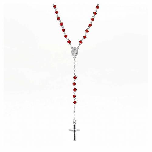 Collana rosario amen cristalli corallo argento-925