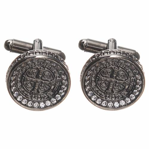 Gemelli in argento 800 e croce San Benedetto