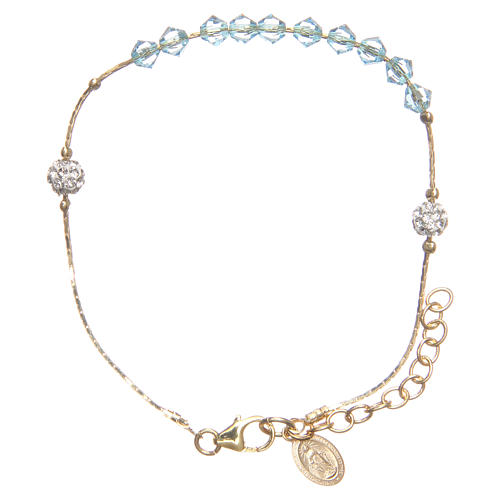 bracciale argento 925 dorato e swarovski grano acquamarina
