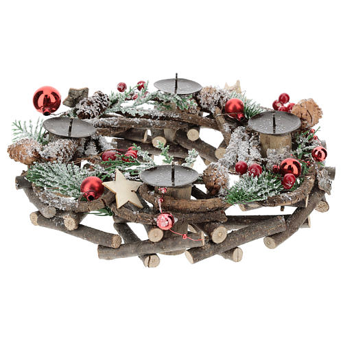 corona avvento rami intrecciati con punzoni 28 cm